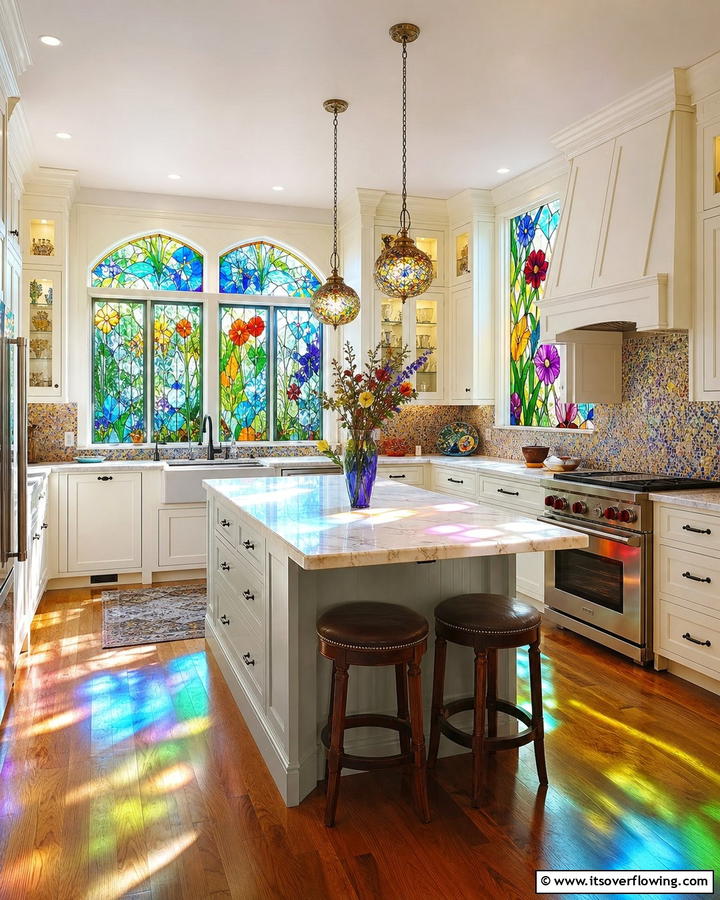 Embellishing with Artistic Stained Glass Windows - 21 Kitchen Window Ideas to Brighten Your Cooking Space