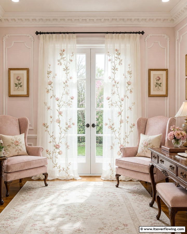 Embroidered Curtains for Artistic Detail - 20 French Door Curtain Ideas to Elevate Your Home Decor