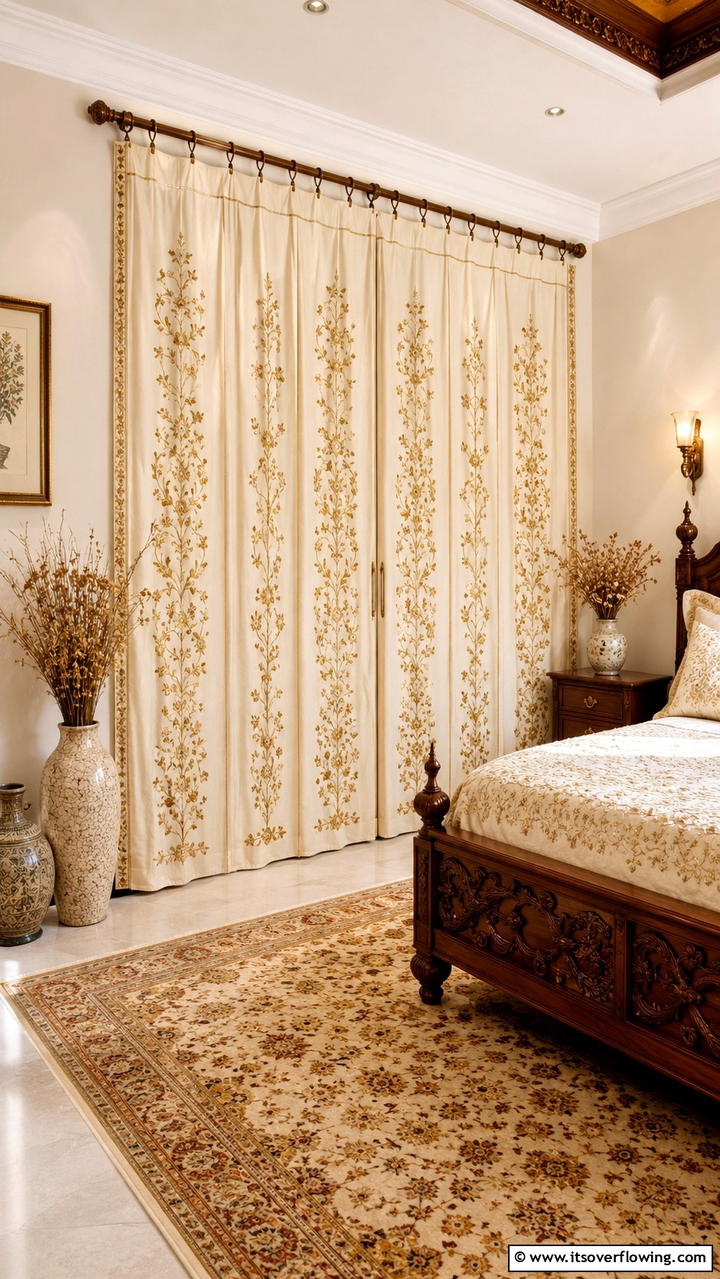 Embroidered Detail Finesse - 30 Closet Curtain Ideas for Stylish and Practical Storage