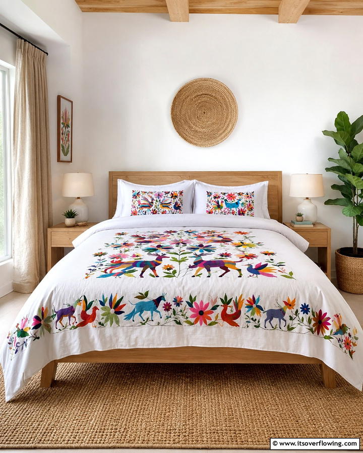 Embroidered Otomi Textiles - 25 Mexican Bedroom Ideas for a Cultural Retreat