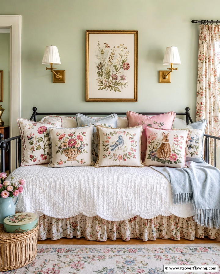 Embroidered Throw Pillows - 25 Grandmillennial Style Bedroom Ideas for a Chic Look