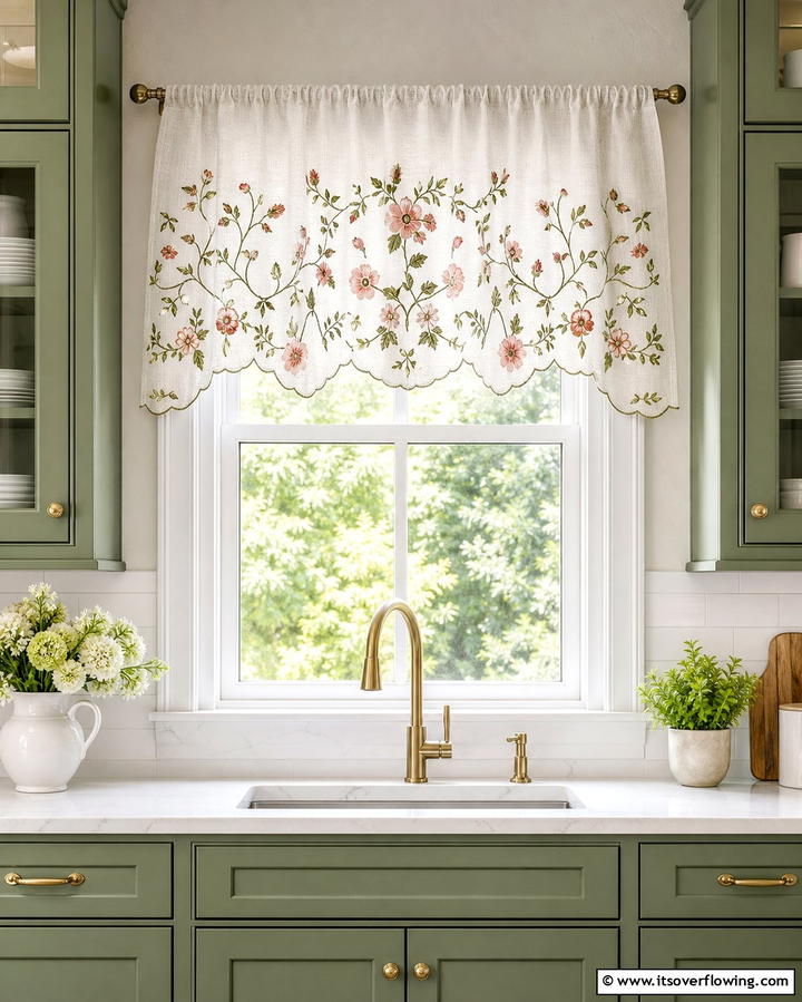 Embroidered Valances for Artistic Detail - 25 Kitchen Valance Ideas to Add Style and Privacy