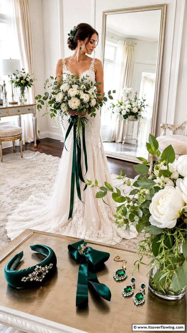 Emerald Bridal Accents - 30 Emerald Green Wedding Ideas for Luxurious Celebrations