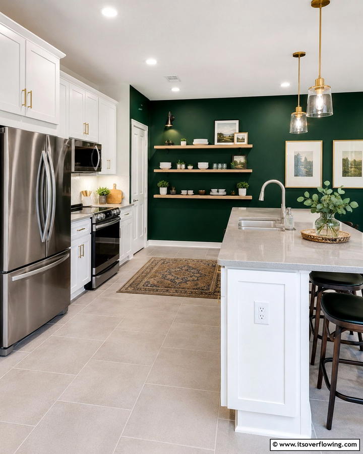 Emerald Green Accent Wall - 25 Emerald Green Kitchen Ideas for Bold Style
