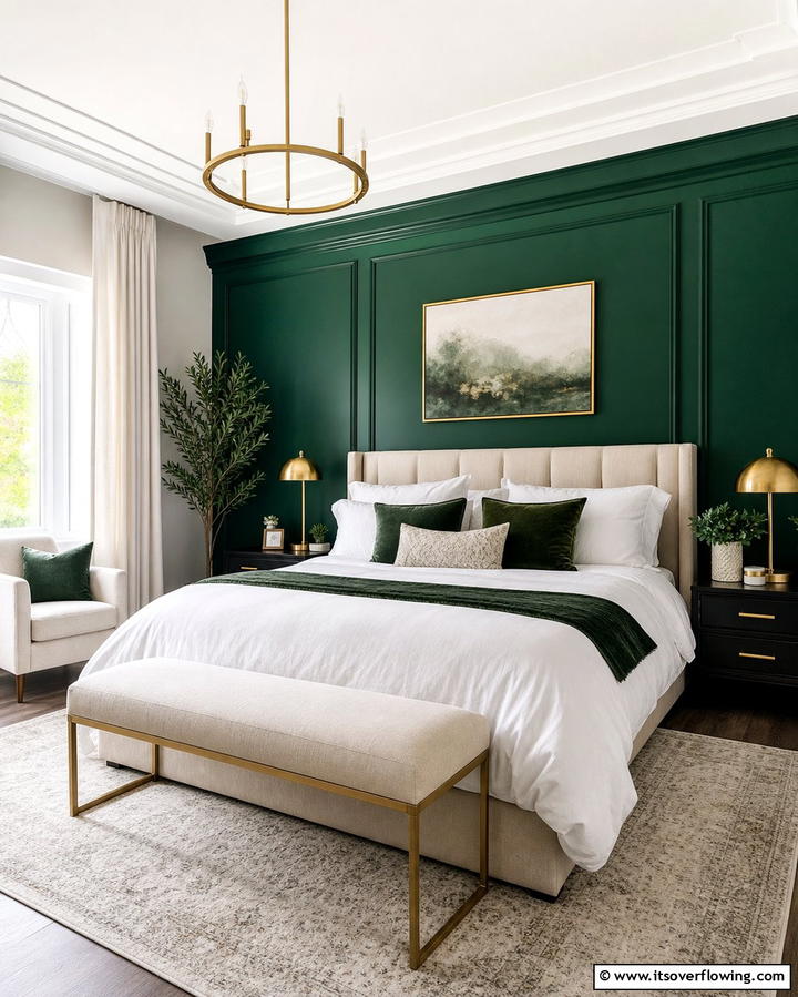 Emerald Green Accent WallExact - 25 Emerald Green Bedroom Ideas for a Luxurious Feel
