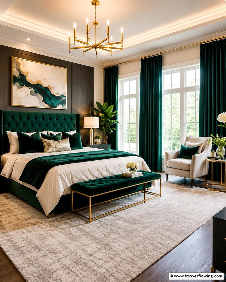 Emerald Green Accents for a Luxurious Touch - 30 Green Bedroom Decor Ideas for Calming Retreats