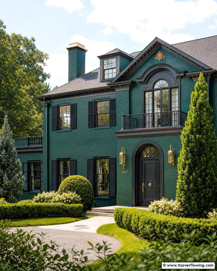 Emerald Green Brick with Gold Details - 30 Green Brick Exterior Home Design Ideas for Modern Houses