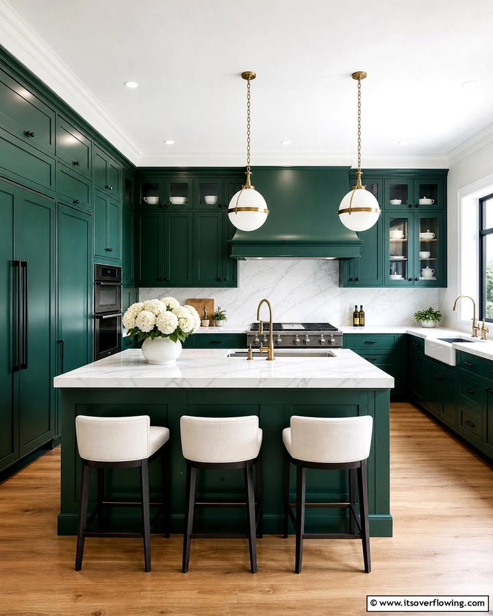 Emerald Green Cabinets with Black Hardware - 25 Black and Green Kitchen Ideas for Bold Design