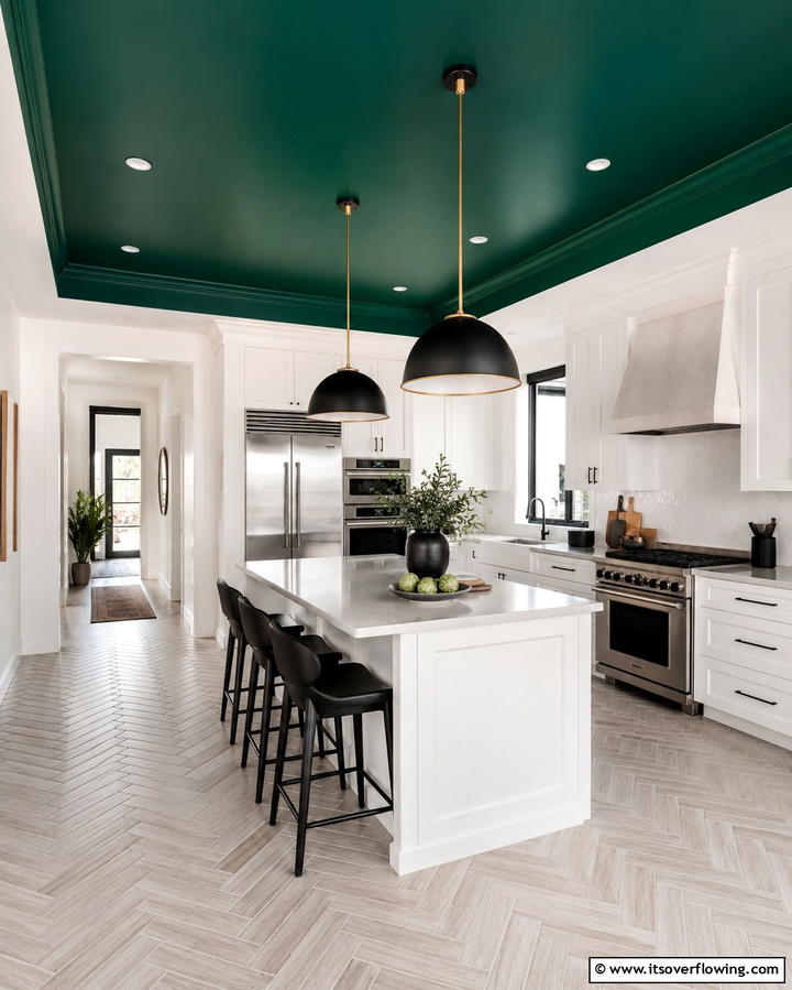 Emerald Green Cabinets with Brass Hardware - 25 Emerald Green Kitchen Ideas for Bold Style