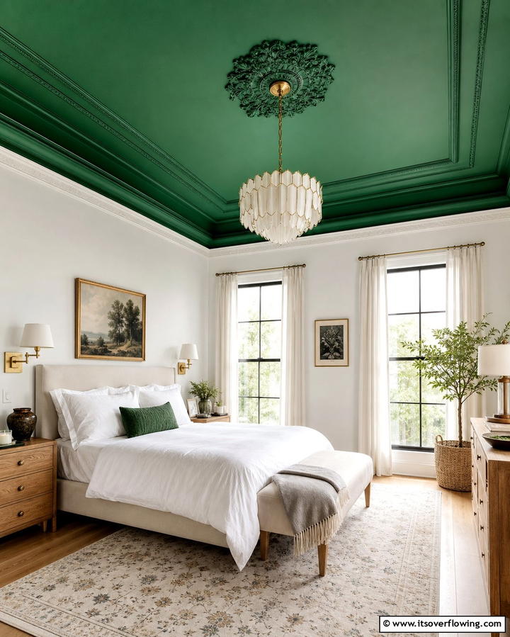 Emerald Green Ceiling - 25 Emerald Green Bedroom Ideas for a Luxurious Feel