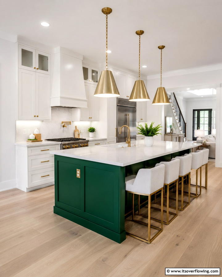 Emerald Green Island as a Focal Point - 25 Emerald Green Kitchen Ideas for Bold Style