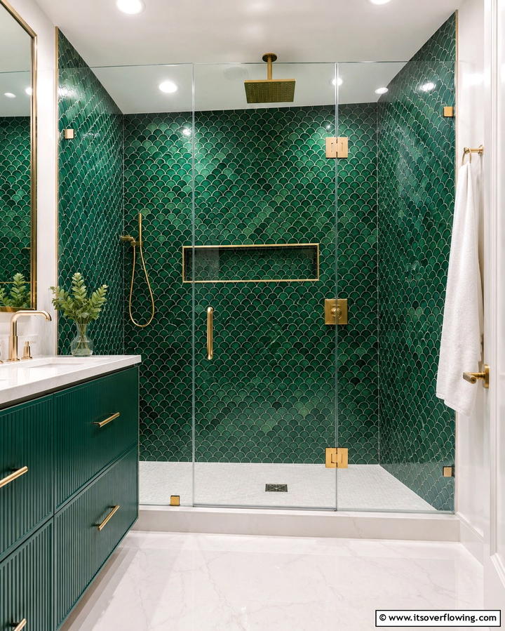 Emerald Green Mosaic Tiles - 30 Green Bathroom Tile Design Ideas for a Refreshing Oasis