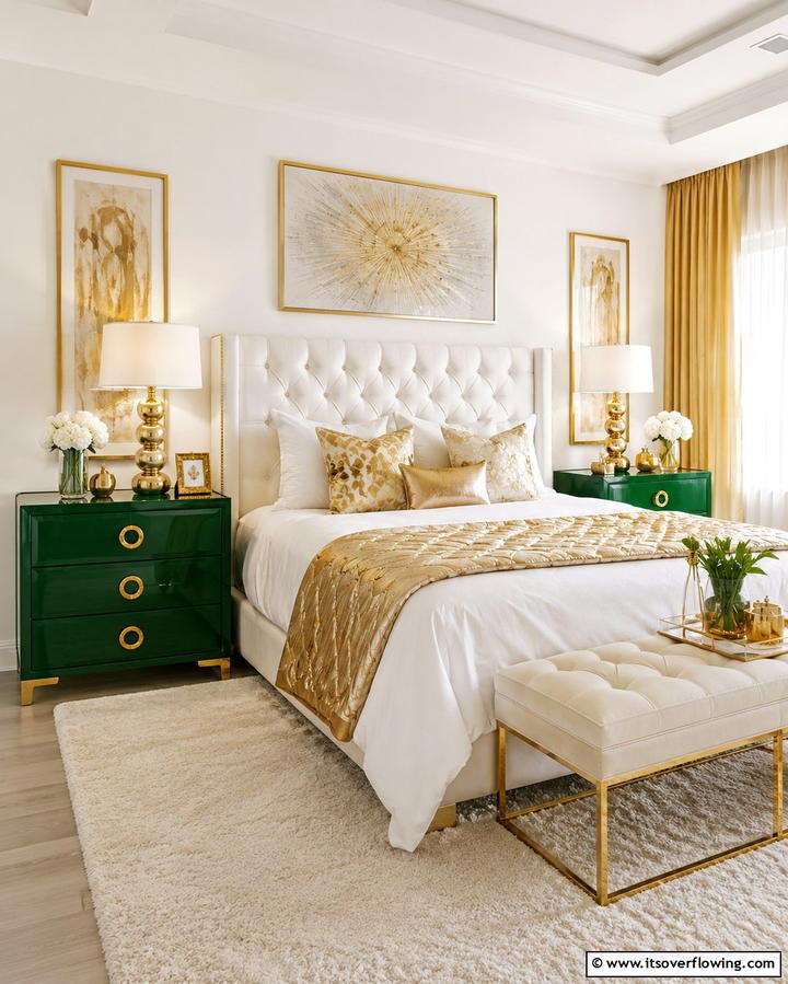Emerald Green Nightstands - 25 Emerald Green and Gold Bedroom Ideas for a Luxurious Retreat