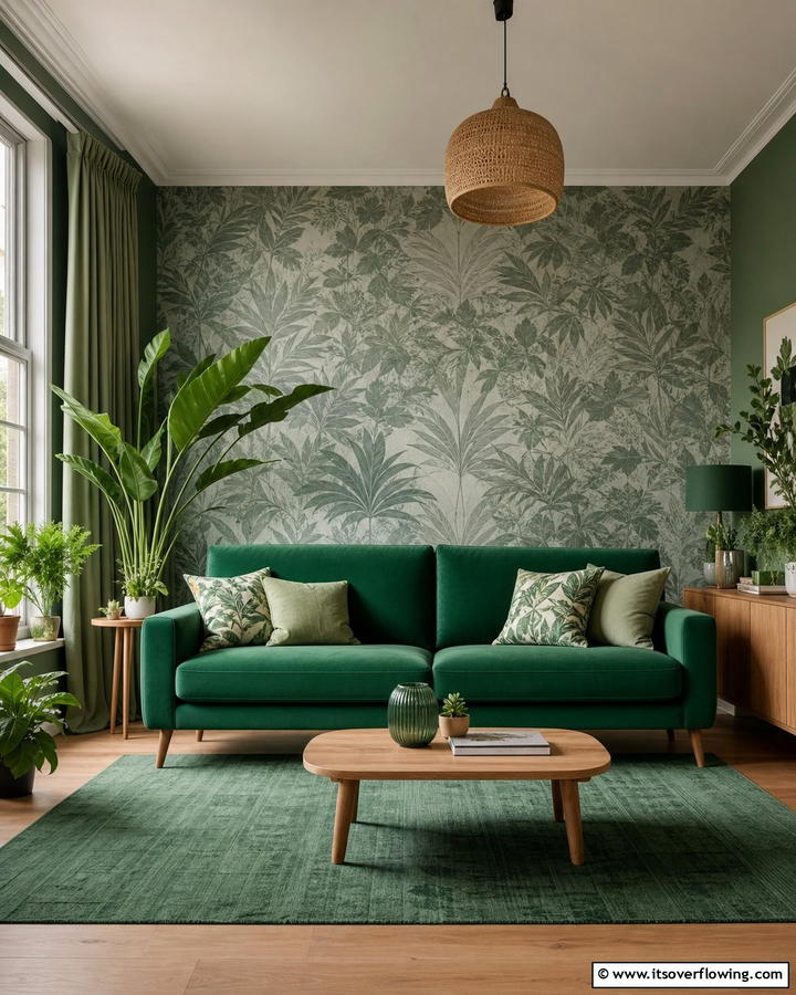 Emerald Green Sofa in a Monochromatic Scheme - 20 Emerald Green Sofa Living Room Ideas for Luxury