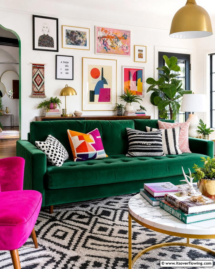 Emerald Green Sofa with Eclectic Styling - 20 Emerald Green Sofa Living Room Ideas for Luxury