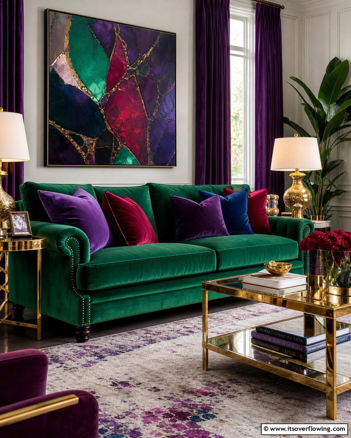 Emerald Green Sofa with Jewel Toned Accents - 20 Emerald Green Sofa Living Room Ideas for Luxury
