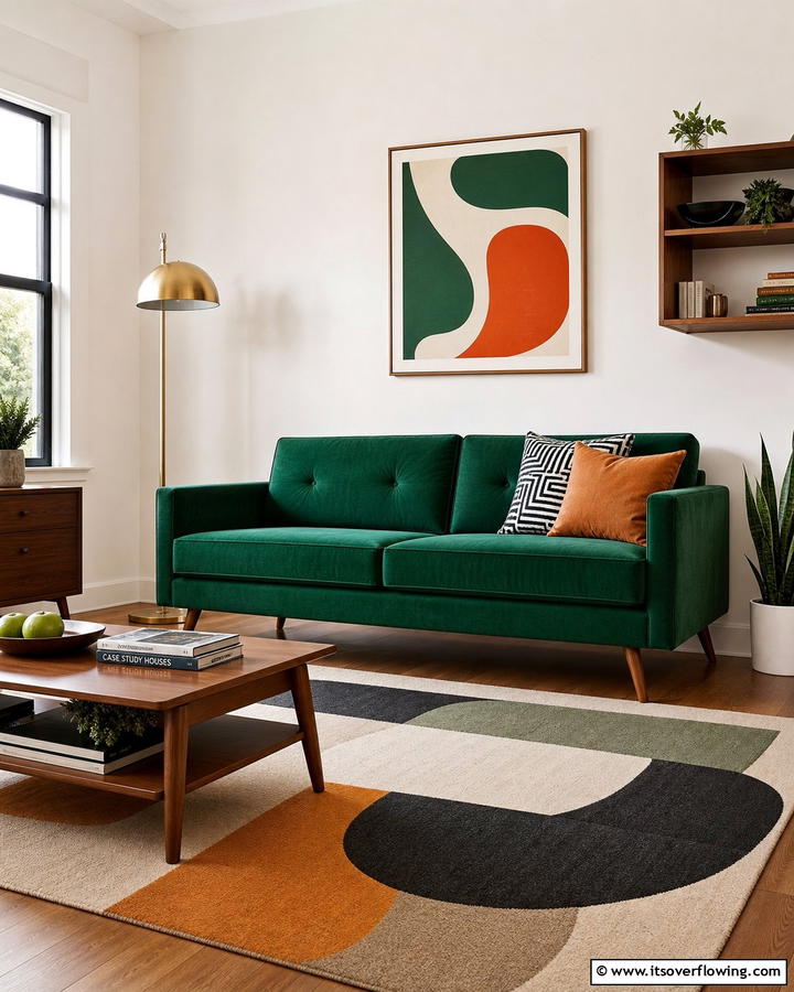 Emerald Green Sofa with Mid Century Modern Design - 20 Emerald Green Sofa Living Room Ideas for Luxury