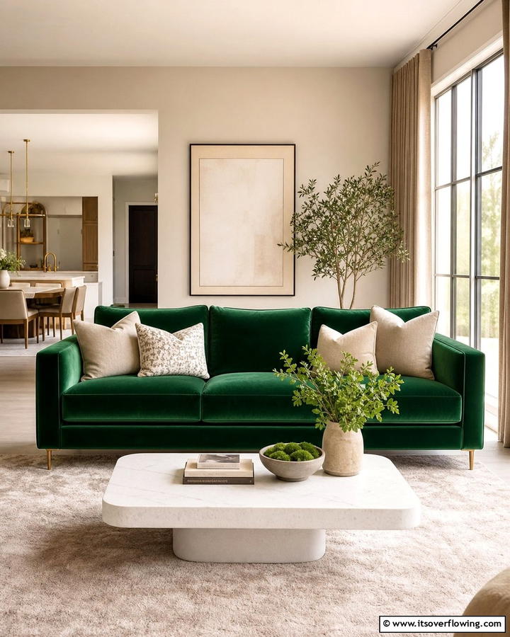 Emerald Green Sofa with Neutral Tones - 20 Emerald Green Sofa Living Room Ideas for Luxury