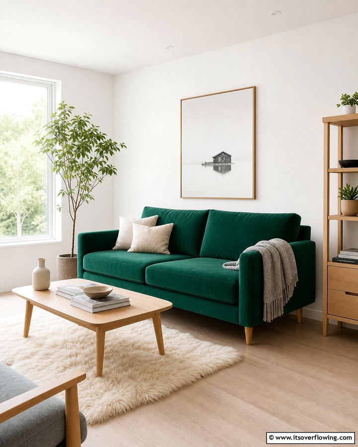 Emerald Green Sofa with Scandinavian Minimalism - 20 Emerald Green Sofa Living Room Ideas for Luxury