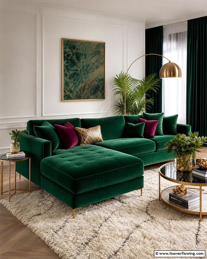 Emerald Green Sofa with Velvet Texture - 20 Emerald Green Sofa Living Room Ideas for Luxury