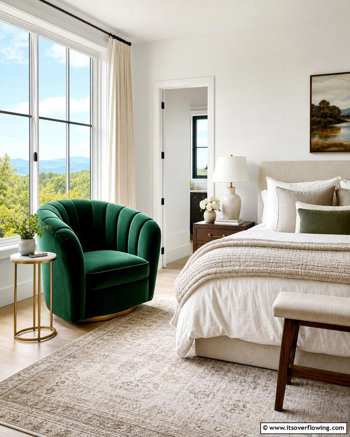 Emerald Green Statement Chair - 25 Emerald Green Bedroom Ideas for a Luxurious Feel