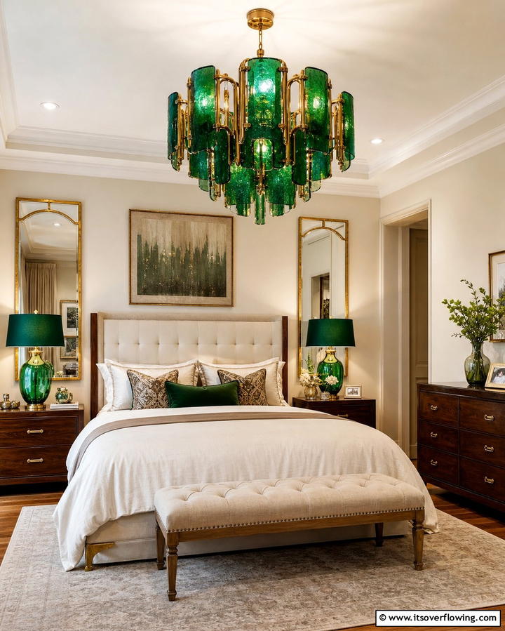 Emerald Green Statement Lighting - 25 Emerald Green Bedroom Ideas for a Luxurious Feel