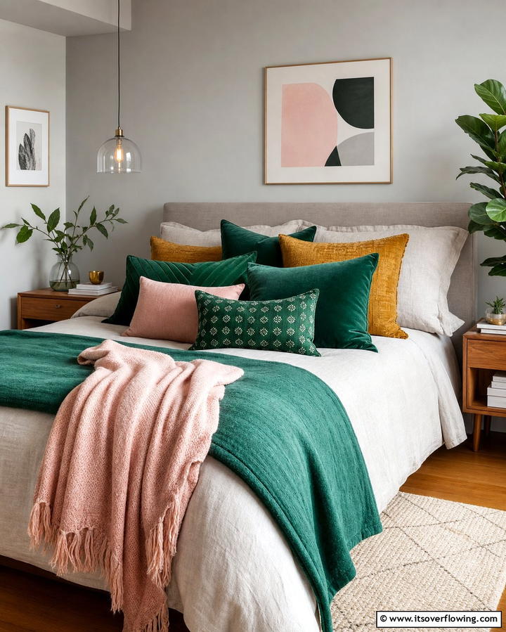 Emerald Green Throw Pillows - 25 Emerald Green Bedroom Ideas for a Luxurious Feel
