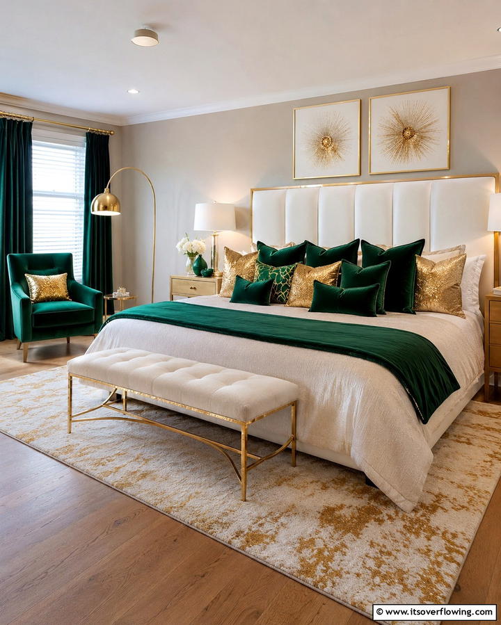 Emerald Green Throw Pillows - 25 Emerald Green and Gold Bedroom Ideas for a Luxurious Retreat