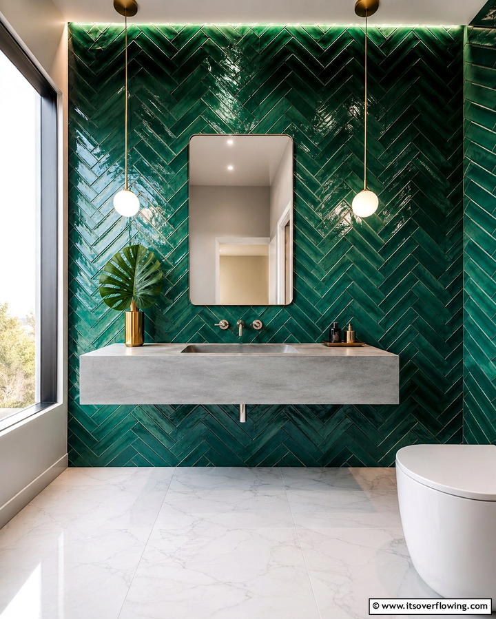 Emerald Green Tiles - 25 Green Powder Room Ideas for a Fresh Look