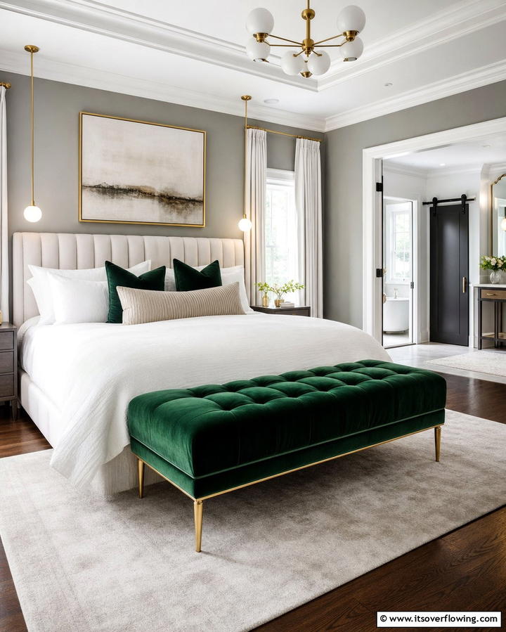 Emerald Green Upholstered Bench - 25 Emerald Green Bedroom Ideas for a Luxurious Feel