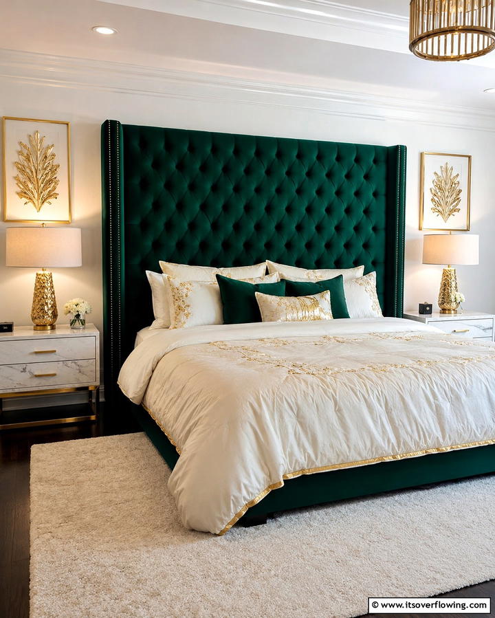 Emerald Green Upholstered HeadboardExact - 25 Emerald Green and Gold Bedroom Ideas for a Luxurious Retreat