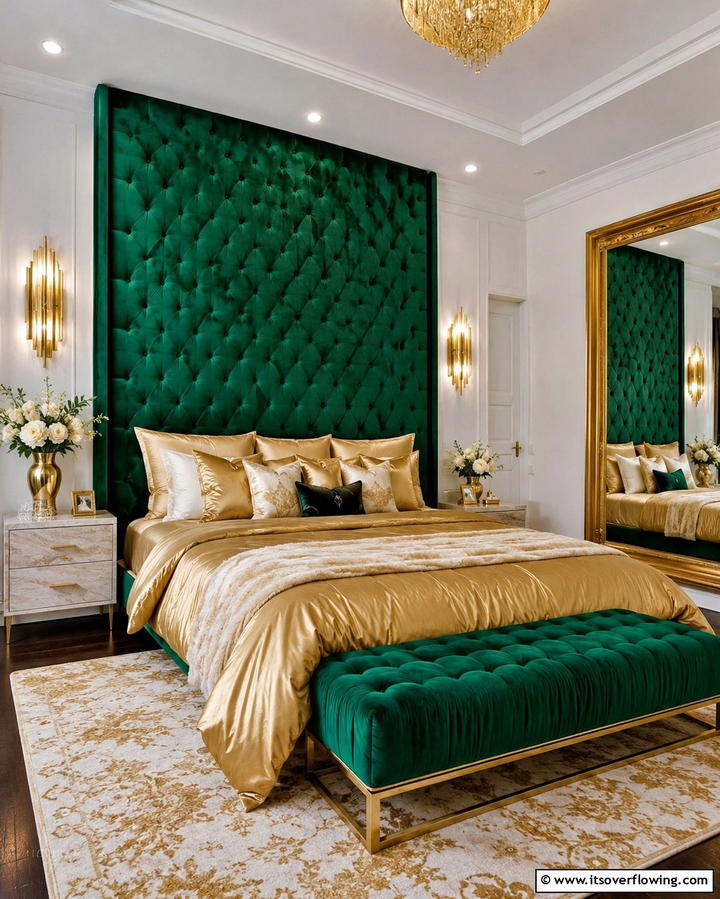 Emerald Green Upholstered HeadboardOne - 25 Emerald Green and Gold Bedroom Ideas for a Luxurious Retreat