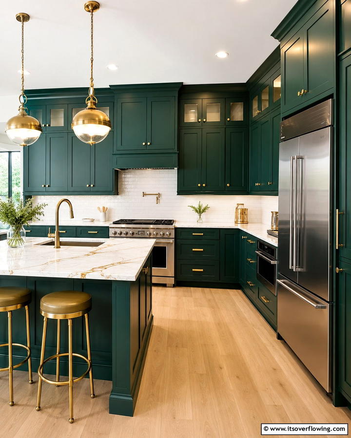 Emerald Green Walls with Gold Accents - 25 Emerald Green Kitchen Ideas for Bold Style