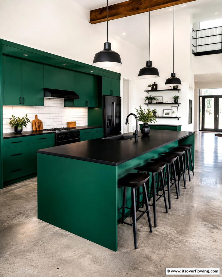 Emerald Green and Black Accents - 25 Emerald Green Kitchen Ideas for Bold Style