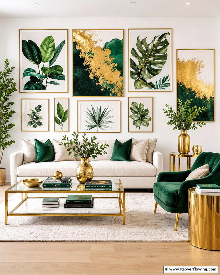 Emerald Green and Gold Artwork - 25 Emerald Green and Gold Living Room Ideas for Luxury