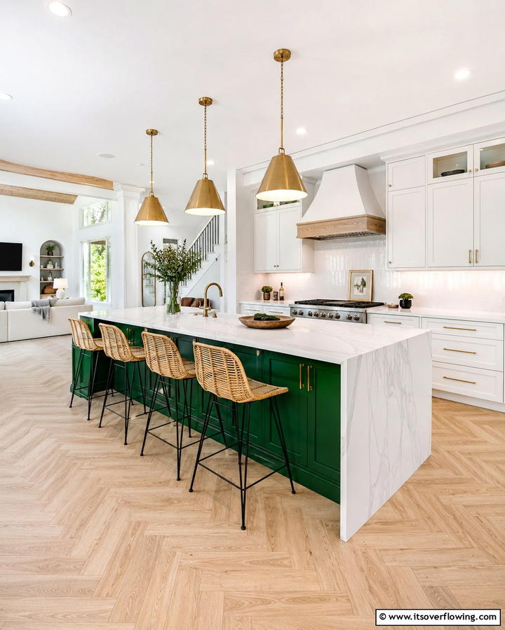 Emerald Green and Marble Countertops - 25 Emerald Green Kitchen Ideas for Bold Style