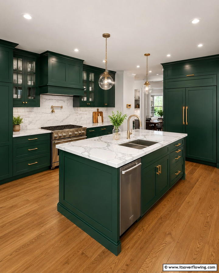 Emerald Green and Natural Wood Accents - 25 Emerald Green Kitchen Ideas for Bold Style
