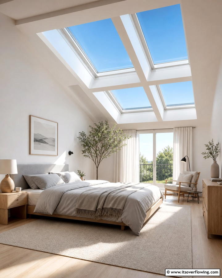 Emphasizing Natural Light with Skylights - 25 Low Sloped Ceiling Bedroom Ideas for Unique Spaces