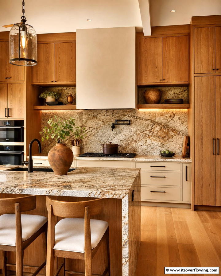 Emphasizing Warmth with Wooden Finishes - 25 Modern Floor to Ceiling Kitchen Cabinets Ideas