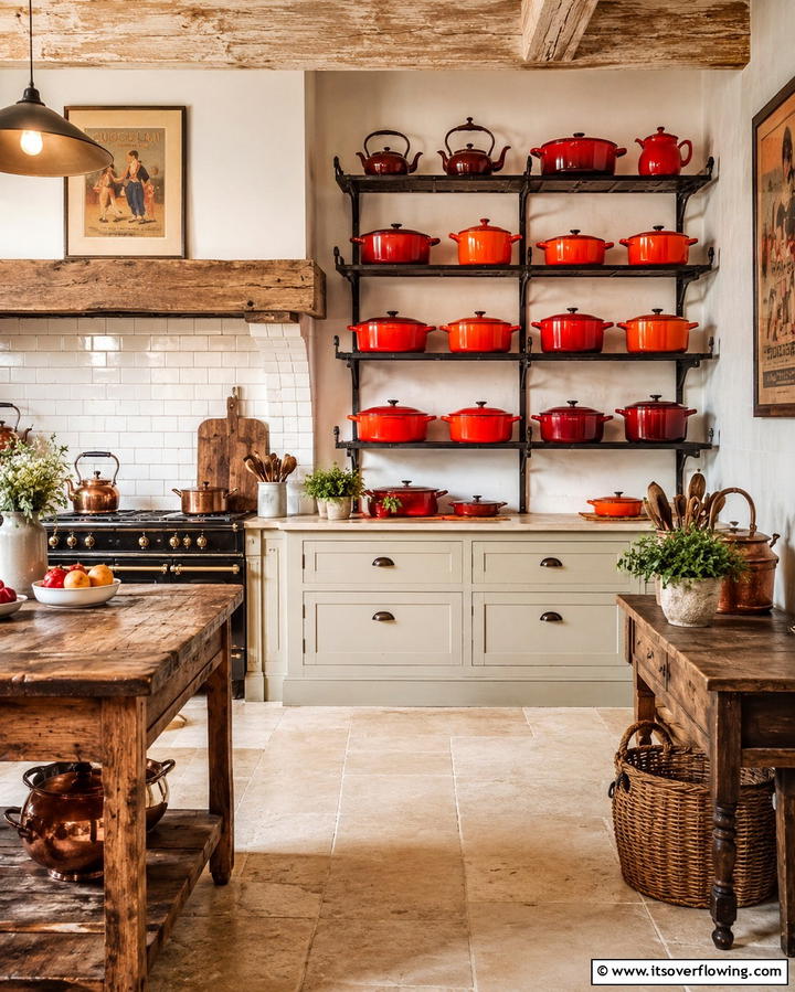 Enamel Cookware Display - 25 Vintage Kitchen Ideas for a Classic Culinary Space