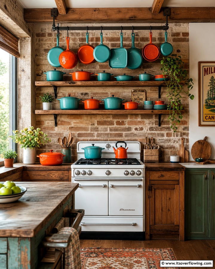Enamel Cookware Display - 25 Retro Kitchen Ideas for a Vintage Vibe