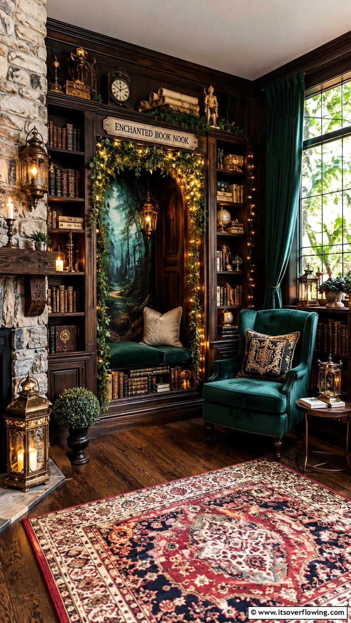 Enchanted Book Nook - 30 Harry Potter Decor Ideas- Magical Themed Room Designs