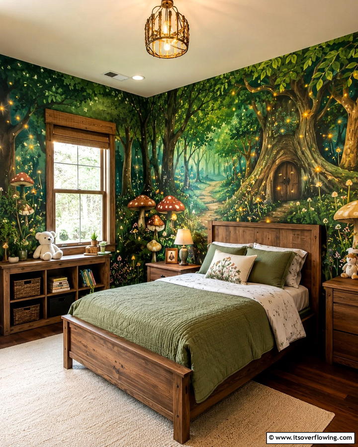 Enchanted Forest Mural - 30 Enchanting Fairy-Themed Bedroom Designs for Whimsical Spaces