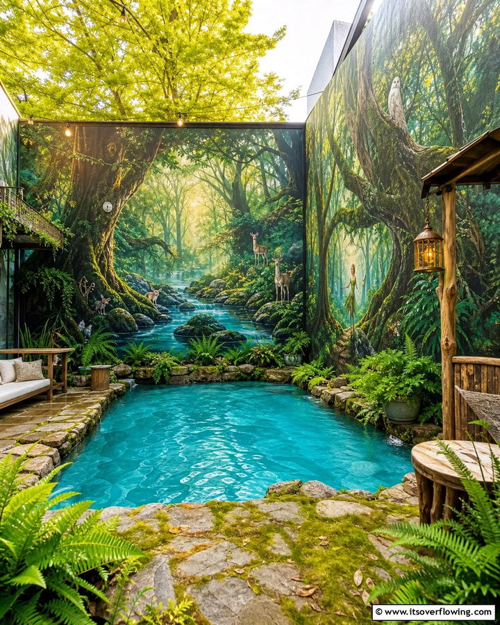 Enchanted Forest Retreat - 20 Pool Mural Ideas to Enhance Your Backyard Oasis