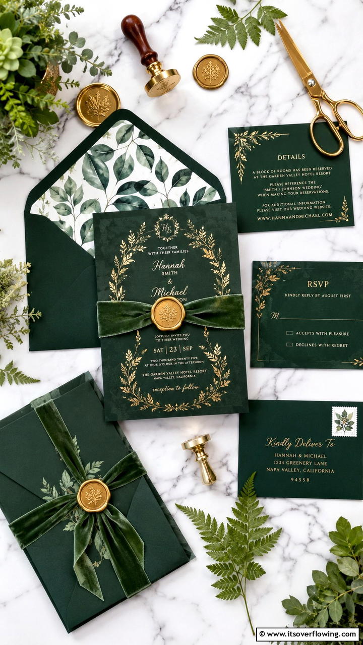 Enchanted Green Invitations - 30 Emerald Green Wedding Ideas for Luxurious Celebrations