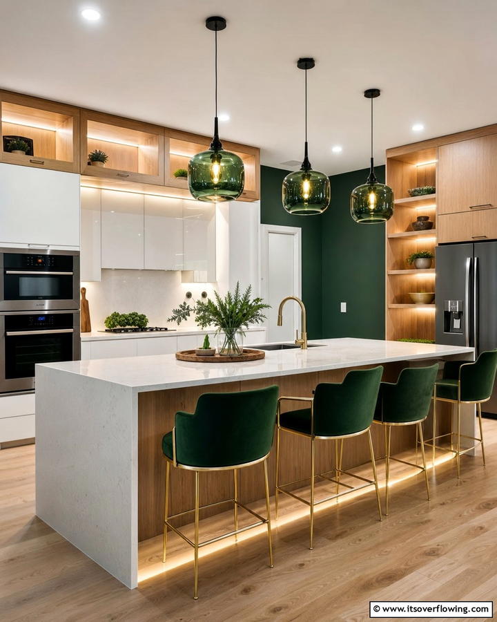 Enchanting Green Lighting - 21 Dark Green Kitchen Ideas for Bold Cabinetry