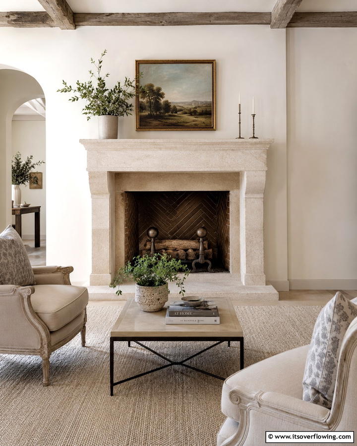 Enchanting Limestone Hearth - 30 French Country Fireplace Ideas- Rustic Charm