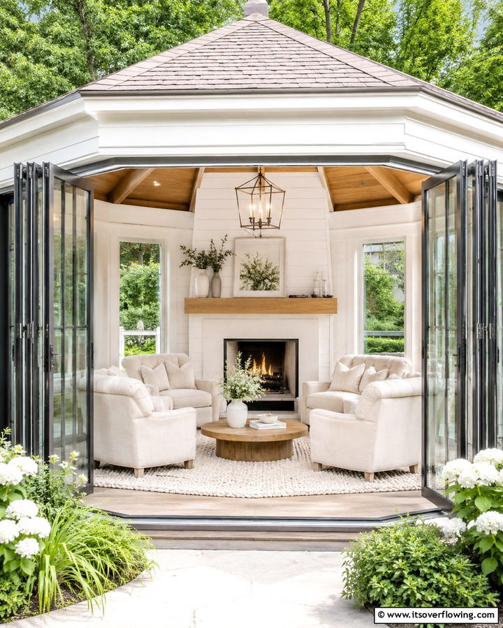 Enclosed Gazebo with Fireplace for Year Round Use - 25 Gazebo With Fireplace Ideas for Cozy Outdoor Nights