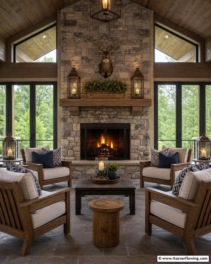 Enclosed Stone Fireplace - 25 Porch Fireplace Ideas for Cozy Outdoor Evenings
