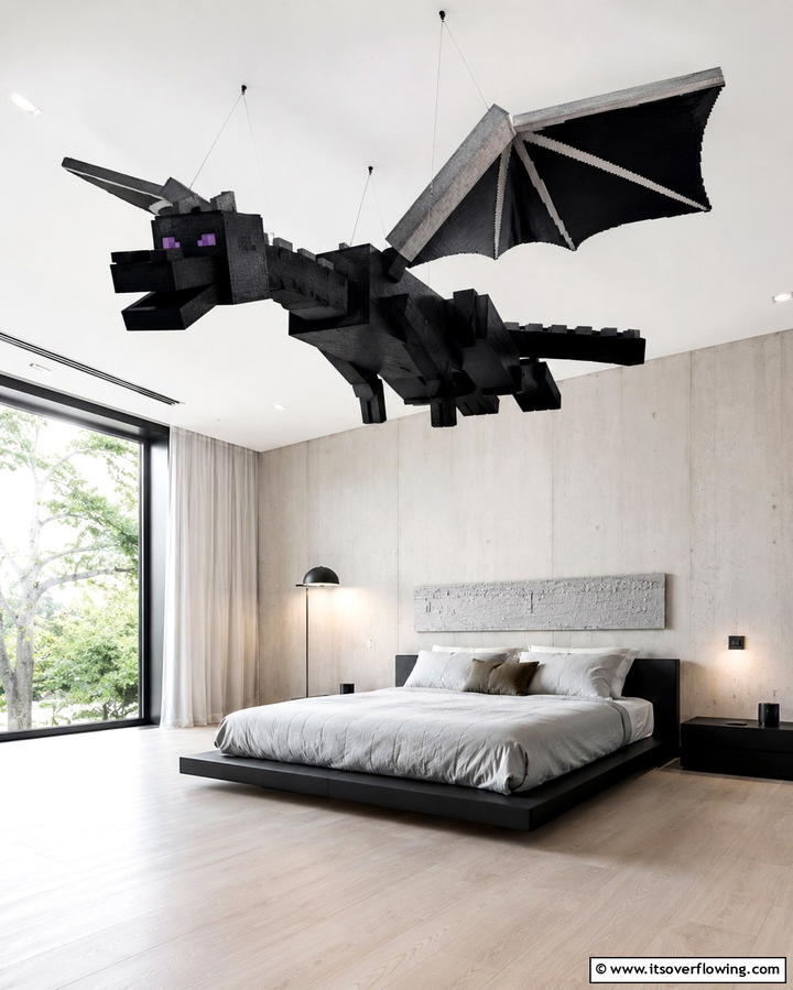 Ender Dragon Ceiling Art - 30 Minecraft Bedroom Ideas for Block-Inspired Fun